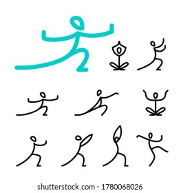 Vector drawing of stylized men in qigong poses
