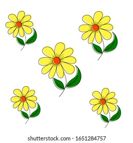 Vector drawing of a summer daisy flower on a colored background in a flat style.  Seamless background, pattern, color, pastel background, children’s, print, textile, floral print
