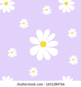 Vector drawing of a summer daisy flower on a colored background in a flat style.  Seamless background, pattern, color, pastel background, children’s, print, textile, floral print