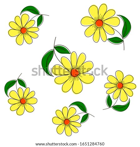 Vector drawing of a summer daisy flower on a colored background in a flat style.  Seamless background, pattern, color, pastel background, children’s, print, textile, floral print