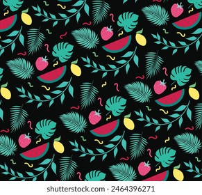 Vector drawing summer tropical leaves fruit vector summer patern background for text design elements