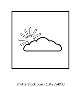 Vector drawing sun behind a cloud, contour color black flat style