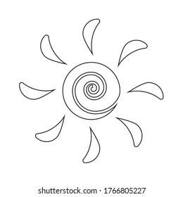Vector drawing sun, contour color black