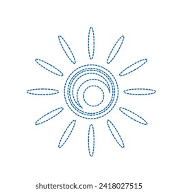 Vector drawing sun, doted line color blue flat style