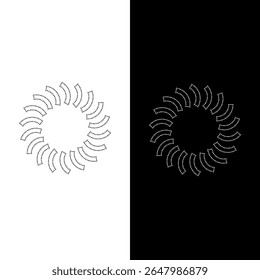 Vector drawing of the sun, dotted line color black and white flat style