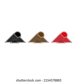 Vector drawing sun and mountains abstract, color black brown red 