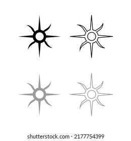Vector drawing sun, silhouette and contour  color black and gray flat style