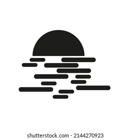 Vector drawing of the sun. Sun silhouette and wave color black, flat style