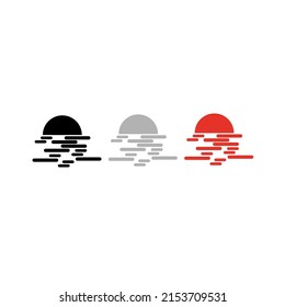 Vector drawing of the sun. Sun silhouette and wave color black gray red, flat style