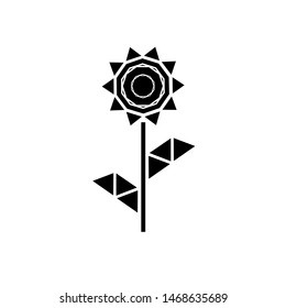 Vector drawing sunflower color black flat style
