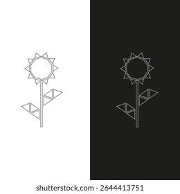 Vector drawing sunflower, dotted line color black and white flat style