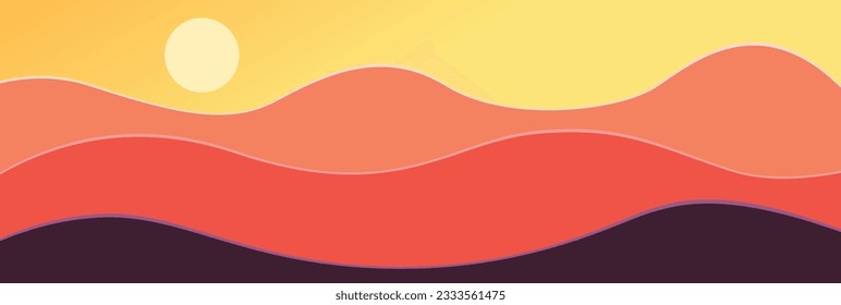 Vector drawing of a sunset in the mountains. Drawing for banner, poster, flyer, background, picture.