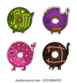 Vector drawing of sweet,cute comex donut stickers. Drawing for print,background,joy,print on clothes