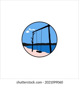 vector drawing of a swing on a beautiful beach