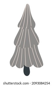 Dibujo vectorial de un árbol de abeto alto con ramas cubiertas de nieve, estilo doodle, aislado en fondo blanco. Silueta de hueso de arenque. Árbol dibujado a mano en un elemento de estilo escandinavo para el diseño.