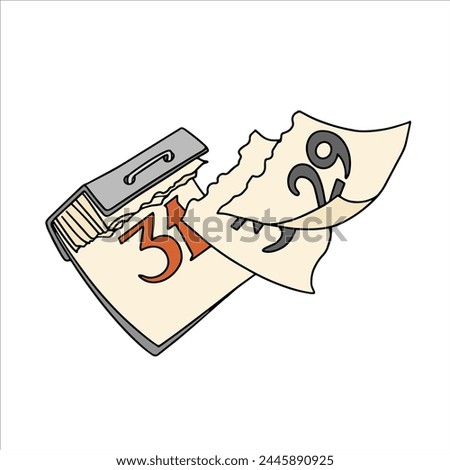 vector drawing of a tear-off wall calendar, The last page of the calendar. December 31st