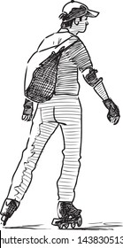 Vector drawing of a teen boy riding on the rollers