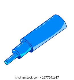 Dibujo vectorial de un telescopio, un dispositivo para estudiar estrellas en el espacio sobre un fondo blanco aislado. Plano, elemento, color.