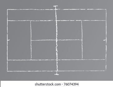 Vector drawing of a tennis court on a chalkboard.