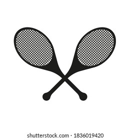 Vector drawing tennis racket, color black flat style