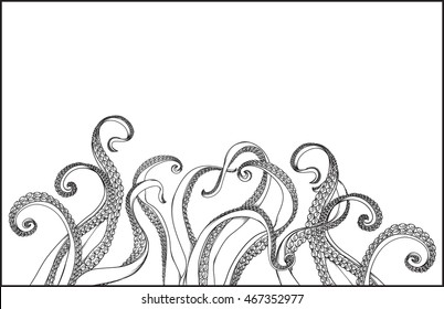 Vector drawing of / Tentacles Line art landscape  /  Easy to edit groups to move around and reorganize as your design needs, add colour to background shapes. isolated groups easy to edit.