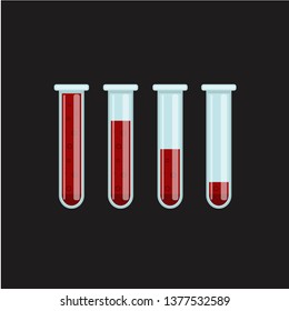 Vector drawing test tube with blood, four pieces color red