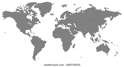 Vector drawing of Tetragon world map vector black on white
