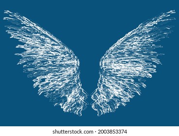 Vector drawing textured brush of fantasy white angel wings