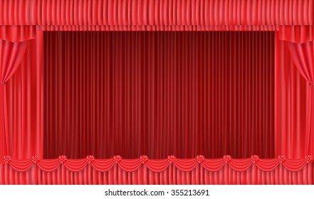 Vector drawing, theater stage with red curtain