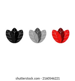 Vector drawing three leaflet, color black gray red flat style