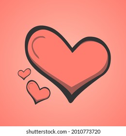 Vector drawing of three red hearts in front of a radial pink background perfect to be used as an icon.
