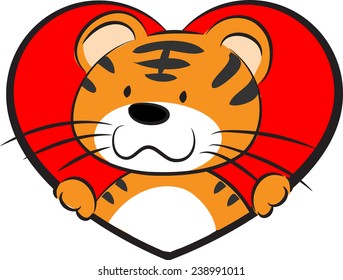vector drawing tiger with heart shape icon