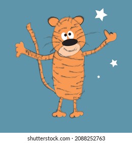 vector drawing of a tiger on a postcard for the new year and Christmas