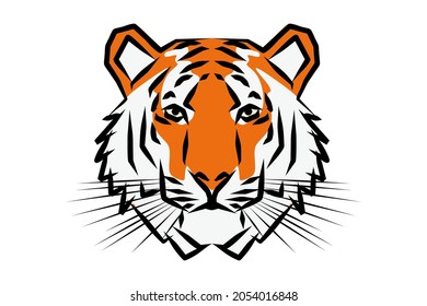 Vector drawing of a tiger. Symbol of 2022 on the Eastern calendar. Colored logo. Animals and wildlife. Big tabby cat. Symmetrical image.