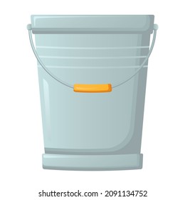 Vector drawing of a tin bucket with a handle in a flat style. The bucket is isolated on a white background. Element for garden care. Farm and animal care equipment. Nice watering bucket.