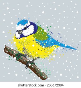 vector drawing tits on winter background