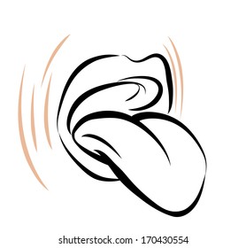Vector drawing with tongue hanging out. Put out one's tongue.