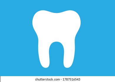 

Vector drawing of a tooth on a blue background. Dentistry. Tooth root icon. Human white tooth.