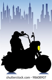 Vector drawing a tourist motorcycle in city