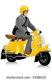 Vector drawing a tourist on little scooter