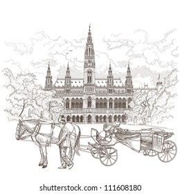 Vector drawing of Town Hall in Vienna, Austria