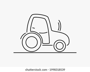 Vector drawing of a tractor with lines on a white background.