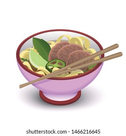 Vector drawing traditional Vietnamese soup pho