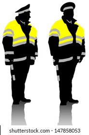 Vector drawing traffic officer in uniform. Property release is attached to the file