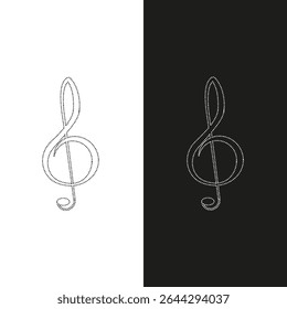 Vector drawing treble clef, dotted line color black and white flat style