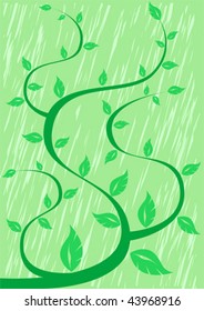 Vector drawing tree branches with leaves on an abstract background