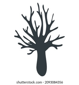 Vector drawing of a tree crown, doodle style isolated on white background. Tree without leaves, silhouette of a tree. Hand drawn winter illustration in scandinavian style for design.