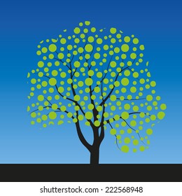 Vector drawing of the tree with green leaves