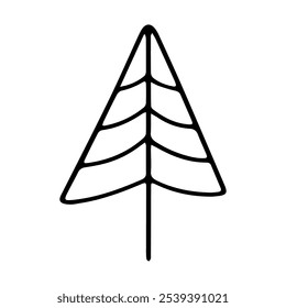 Vector drawing. Tree icon. Cartoon Christmas tree. Isolated contour drawing. Design element