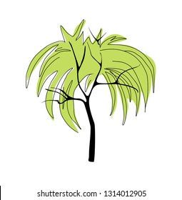 Vector drawing of a tree with styling foliage in the form of a tail of hair.  